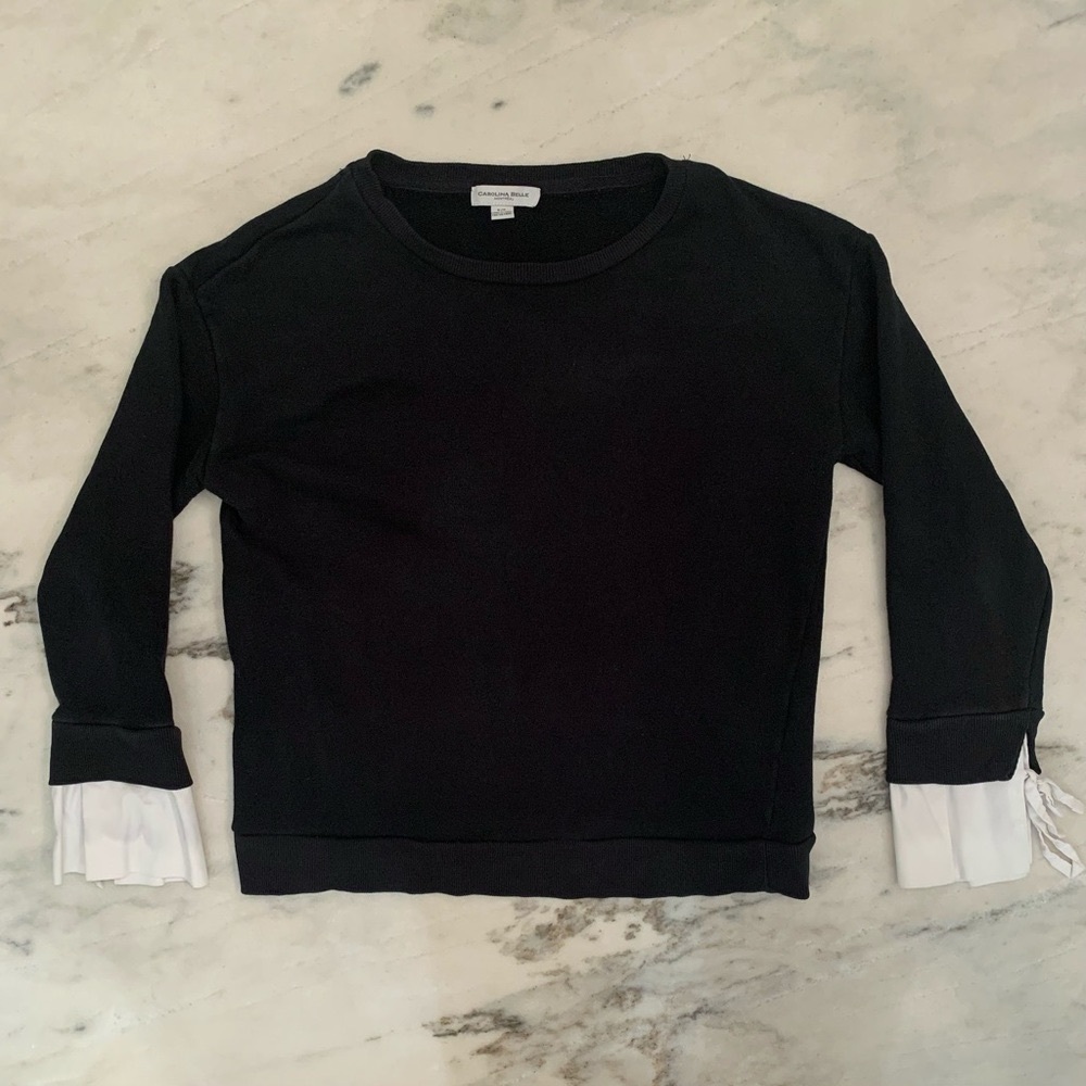 Black Sweatshirt Prep School Feelz;  3/4 Sleeves & White Cuffs • CAROLINA BELLE